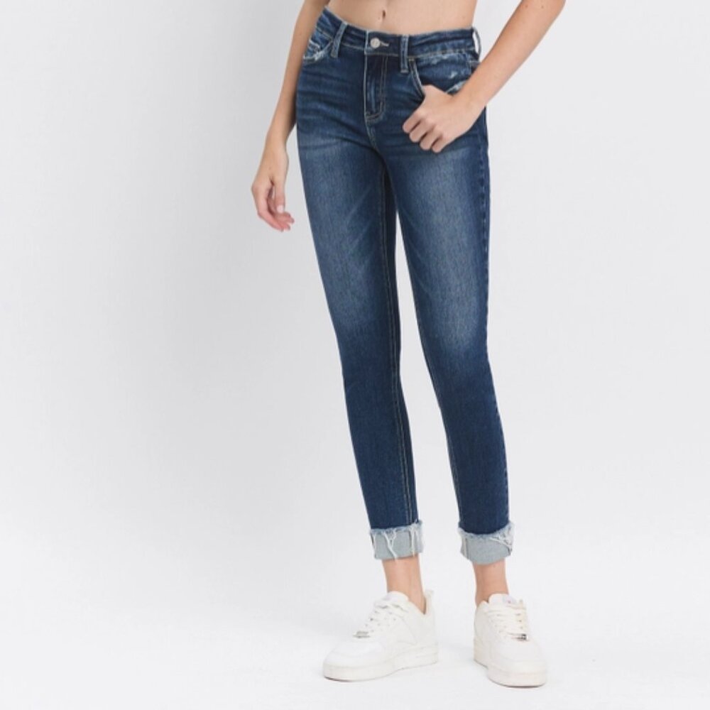 Lovervet by Vervet Mid Rise Dark Wash Cuffed Skinny Jeans LV1280D